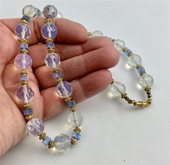Vintage Opalite Glass Bead Necklace Gold Tone Accent Beads 21″ Long