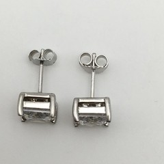 3.4g Sterling Silver 7mm Princess Cut CZ Stud Post Earrings Marked 925 #94