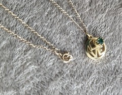 LOVE Pendant Necklace Green Stone Gold Tone Fine Chain 12″ Retro Vintage 1970’s