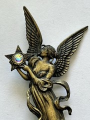 Vtg Bronze Toned JJ Jonette Winged Fairy Brooch Pin w Glowing Star 3.25″