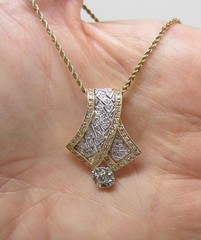 14K Yellow Gold-White Gold Vintage Diamond Pendant and 16″ Rope Chain – LB0808