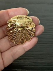 VTG Gold Tone Filigree Clam Shell Brooch w/Faux Pearl Art Deco Beach Sea Life
