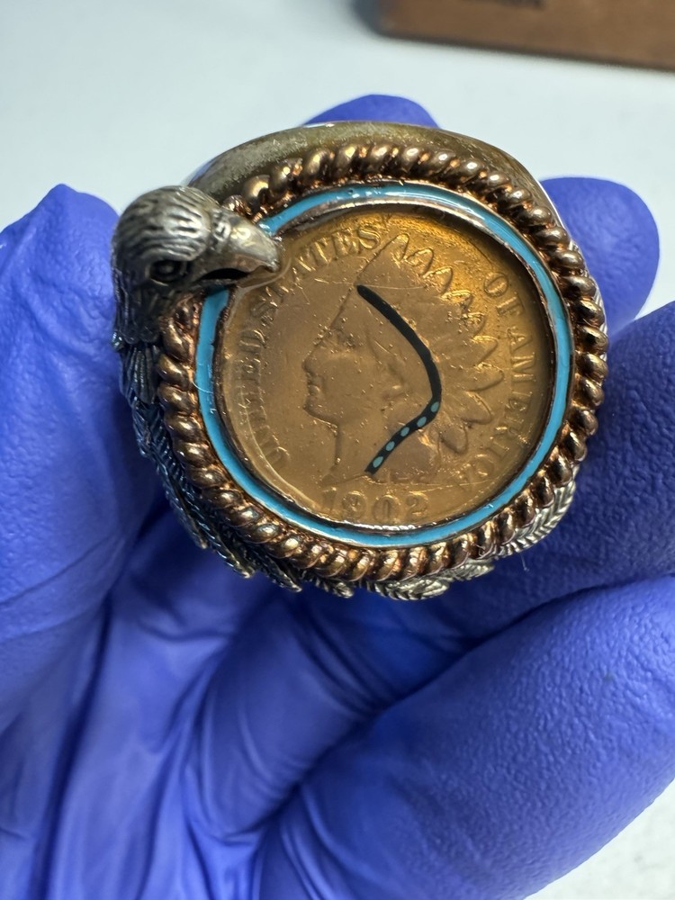 Vintage SGE 925 Sterling Silver 1903 Indian Head Penny Eagle Ring Size 13