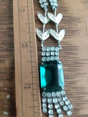 Antique Art Deco Emerald Green & Clear Rhinestone Necklace 18 Inch