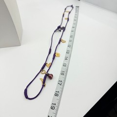VTG Purple Silk Cord Multi Charm Layered Necklace Gold Tone Key Heart Italian