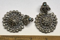ANTIQUE ARMENIAN BYZANTINE REVIVAL OTTOMAN SAPHIRET COIN SILVER JEWELED EARRINGS