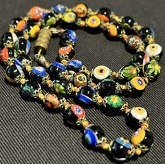 VTG Venetian Colorful Millefiori Glass Beads Knotted Choker Necklace 5mm x 17.5″