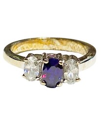 Vintage Oval Amethyst Ring Clear Glass Accents Gold Tone Size 6 Cocktail Costume