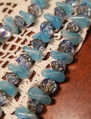 Vintage Laguna Necklace, Aurora borealis crystal, 3 Strand,Blue, 16″ Adjustable