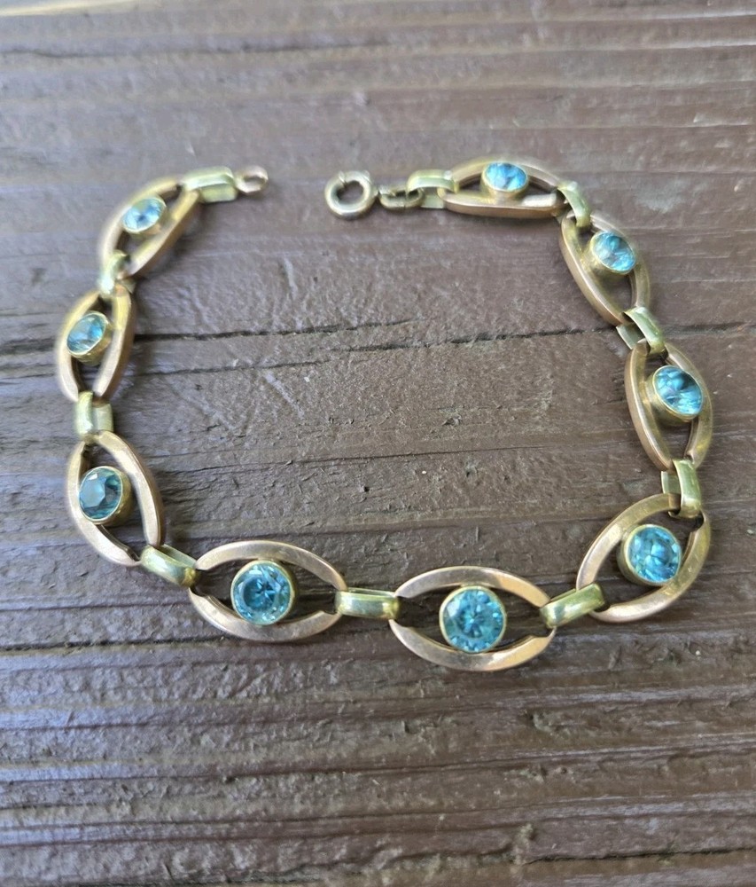 Art Deco Blue Zircon 14k Gold Bracelet