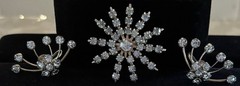 Vintage Rhinestone Brooch Earring Set Snowflake Starburst Light Blue Screw Back