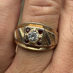 Vintage 14k GE Cubic Zirconia & Ruby Man’s Ring Size 12.75
