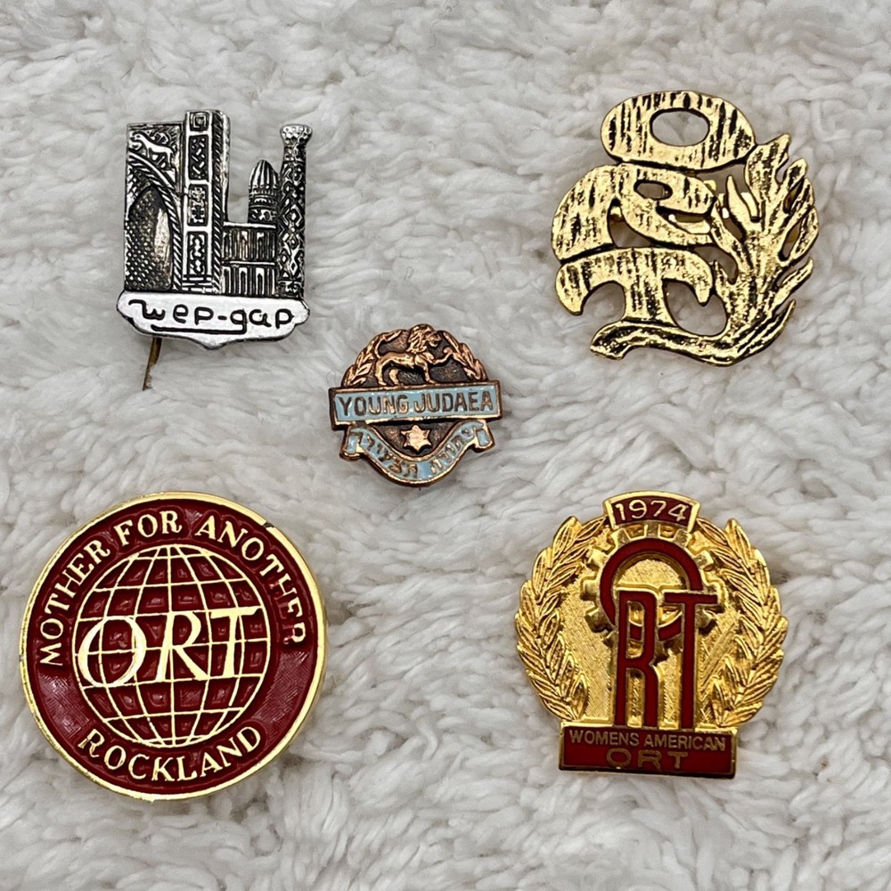 Vintage Judaica Pin Lot 5 Pieces ORT Wer-Gap Young Judaea Women’s American 1974