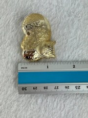 Vintage AJC Etched Cat Brooch Pin Gold Tone Patchwork Floral Metal