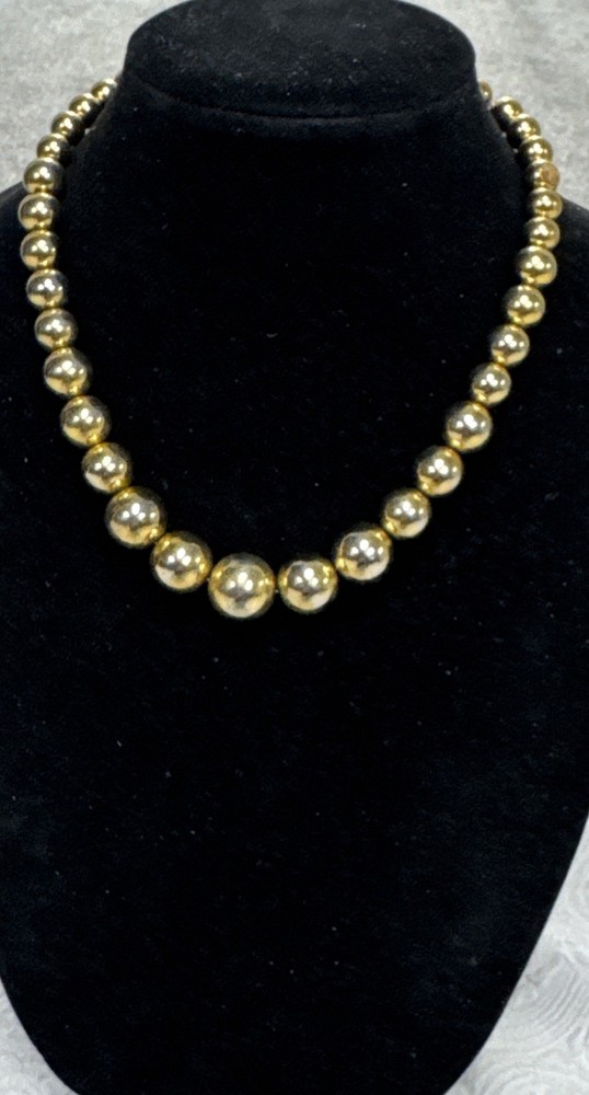 Vintage Gold Tone Graduated Bead Ball Necklace Strung On Chain 19”