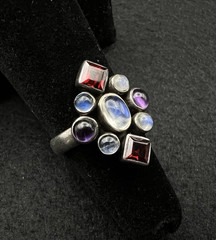 Nicky Butler Sterling Silver Garnet Moonstone Amethyst Cluster Ring Size 5.75