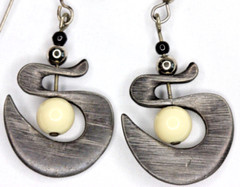 Modern Dangle Drop Earrings Abstract Pewter Metal Swirl Pierced