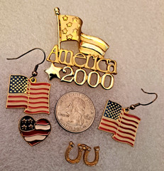 Vtg Americana Red White & Blue Jewelry Lot Necklace Flag Pins Earrings