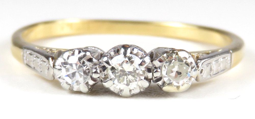 Antique Art Deco 1920’s PPLS 3 Diamond Engagement Ring Size 8.25 UK-Q EGL USA