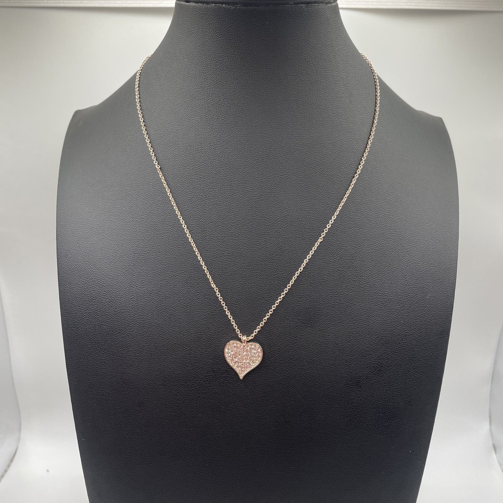 Necklace Vintage SIGNED V Heart Pave Rhinestones Rose Gold Tone Jewelry