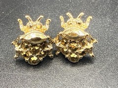 Vintage Gold Tone Rhinestone Bug Insect Stud Earrings