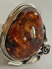 Vintage 925 Large Sterling Silver Baltic Amber Ring SZ 8.25, 22 grams