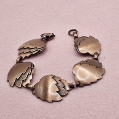 Vintage Copper Leaf Panel Link Bracelet Sz 7.5 Original Sticker Western