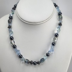 Art Glass Bead Necklace Blue