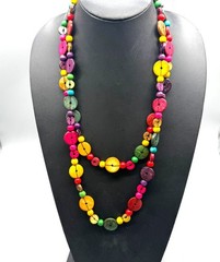 Vintage Necklace Colorful Wooden Button Bead One Long Strand NO CLASP 54 inches