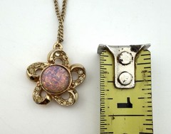 Vintage Anthony Pink Faux Opal Crystal Flower Necklace & Screw Back Earrings Set