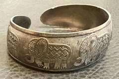 Vintage Silver Tone Tibetan Embossed Elephant Ethnic Tribal Boho Cuff Bracelet