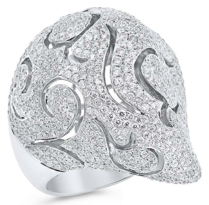 ESTATE WIDE 3.51CT DIAMOND 18KT WHITE GOLD 3D PAVE FILIGREE COCKTAIL RING