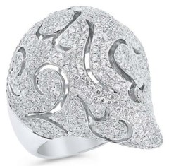 ESTATE WIDE 3.51CT DIAMOND 18KT WHITE GOLD 3D PAVE FILIGREE COCKTAIL RING