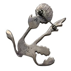 1970s Cartoon “Road Runner” Brooch, Sterling, Turquoise, Sand Cast, Old Pawn
