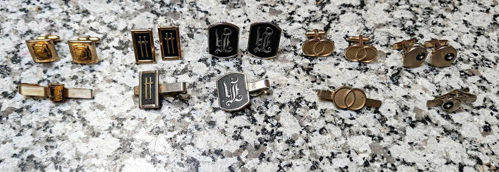 Vintage Men’s Mixed Lot Cufflinks & Tie Bars/Clasps 9pc Gold Black Silver