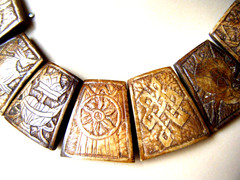 Vtg Necklace Carved yak Bone 10 Pieces Tribal segments symbols Tibetan Artisans