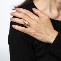 70s Opal Diamond Abstract Ring Sz 5 Vintage 18k Gold Cocktail Fine Jewelry