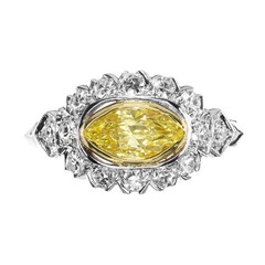 Vintage 1940 Natural Fancy Intense Yellow .65ct Marquise Platinum Diamond Ring