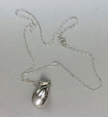 Vintage Pearl shape and Marcasite Sterling Silver Pendant Necklace 17.75 in