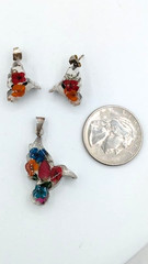 Vintage Pendant Earring SET Hummingbirds Sterling Silver Dried Flower
