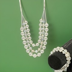 Vintage Coronet Frosted Glass Crystal Faceted Triple Strand Necklace & Bracelet