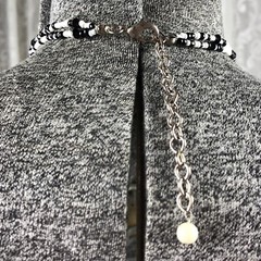 Vintage Black And White Beaded Necklace With Faceted Teardrop Pendant
