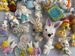 Vintage Jewelry Lot Hallmark Pin Etc 35 Bunny Rabbit Chicks Flowers Whimsical