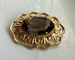 Vintage Soviet gold-plated brown brooch pin