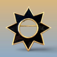 Vintage MONET Blue & Gold Enamel STAR & TRIANGLE Brooch Modernist