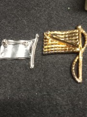 Rafaelian Multicolor Rhinestone Gold Tone American Flag Pin Brooch + Smaller Pin