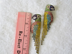 Vtg. Macaw Parrot Earring Crystal Rhinestone Dangle Statement 3.5” Long Gorgeous