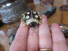 Casual Corner signed enameled, rhinestone ladybug brooch