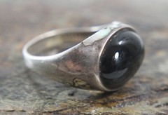 Vintage CELLINI Black Onyx Signet Ring Size 6 Sterling Silver Oval Cabochon