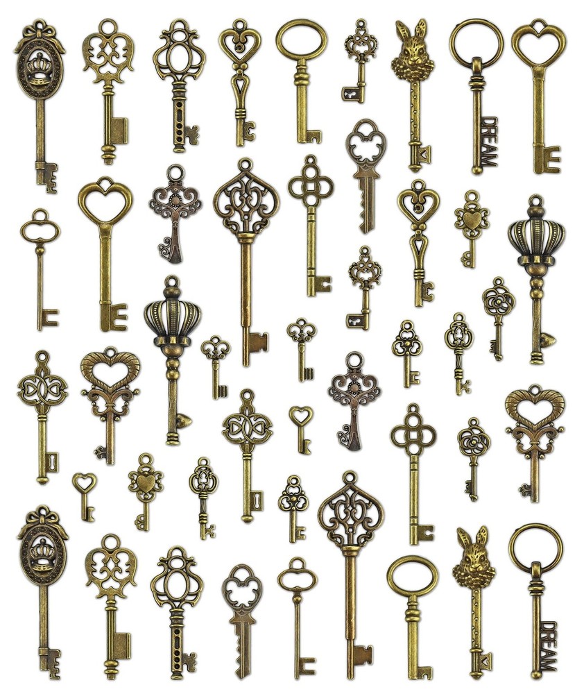 JIALEEY Vintage Skeleton Key Charms, 23 0.6 – 2.7 inches (15 – 70 mm), Bronze